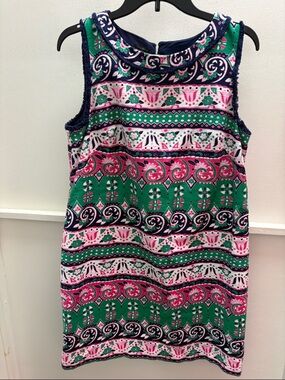 Talbots Green, Pink & Navy Sleeveless Printed Shift Dress